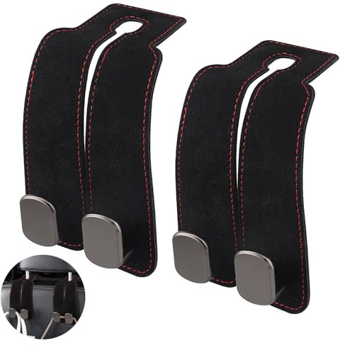 2 Stück Doppelhaken für Autositzrückseite, Auto Lagerung Haken, Auto Kopfstützen Haken, Leder Autositz Haken für Autositz Autositz Rücksitzhaken Kopfstütze Kleiderbügel Handtaschenhalter Taschenhaken