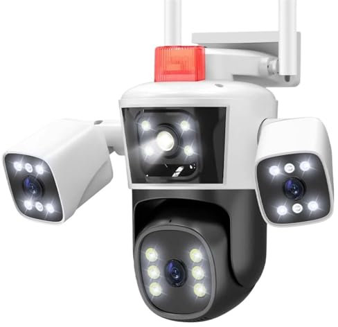 Telecamere di sicurezza per esterni,ngolare, Telecamera IP 6K 12MP Telecamera IP esterna a tre obiettivi Vista panoramica Telecamera IP PTZ Monitoraggio AI Protezione di sicurezza Video sorveglianza C
