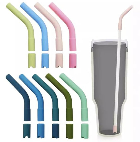 CZNBZIU 9pcs Silicone Straw Tips with Pedestals, Reusable Straw Toppers, Protects Cups from Scratches, Fits 0.31-0.39in Diameter Straws