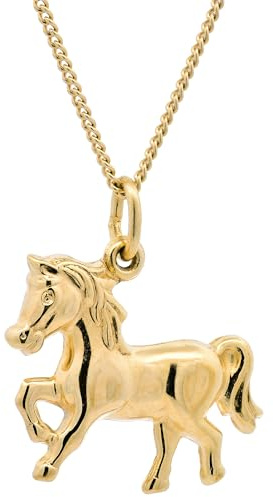 Gold Anhänger Pferd mit Goldkette massiv 333-8 Karat Gold, Kettenlänge:55 cm Unisex