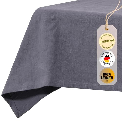 chambry Tischdecke 100% Leinen Stonewashed – Handarbeit Made in Germany – Größe und Farbe wählbar – hochwertige und nachhaltige Tischwäsche aus Naturmaterial - Anthrazit 120cm x 180cm