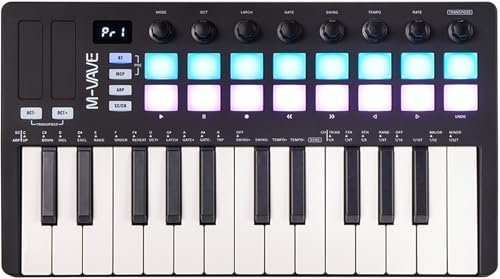 M-VAVE Teclado MIDI de 25 teclas, 16 teclas retroiluminadas, creador de ritmos profesional y teclado para producción de música, batería integrada, conexión inalámbrica, color Negro, MIDI 16 PADS