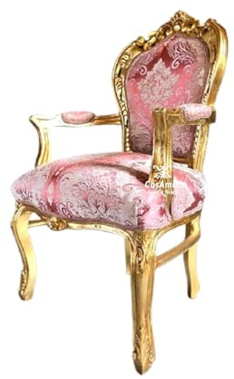 CasAmin Home & Living Chaise d'appoint de style Louis XV avec motif floral rose, chaise baroque rétro de style rococo pour décoration de Noël, événement de fête et décoration d'intérieur