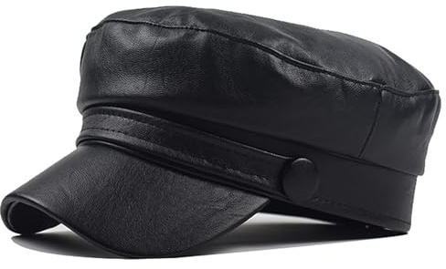 MESU Women PU Leather Newsboy Cap Beret Hat Flat Top Beret Black
