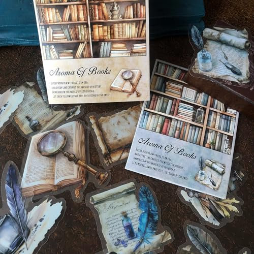 Ta Merry Vintage Stickers Scrapbooking Supplies 40pcs PET Self Adhesive Journaling Supplies Accessories Decorative for Scrapbooking, Computer, Notepad DIY(Study Series Stickers)
