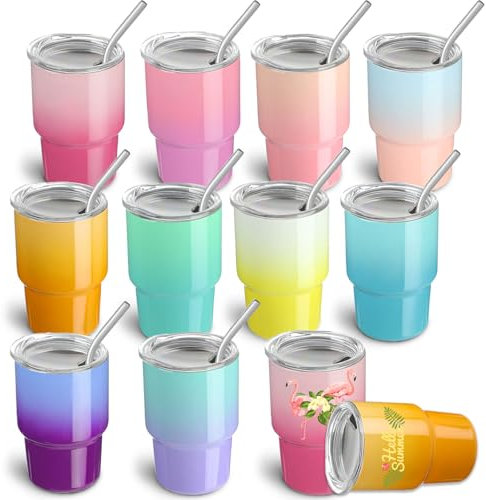 FOGWOWO 10 Pack 3 oz Gradient Color Sublimation Mini Tumbler Shot Glass with Straw and Lid,Stainless Steel Double Wall Vacuum Insulated Mini Tumblers Cups for Wedding Party Bar Travel