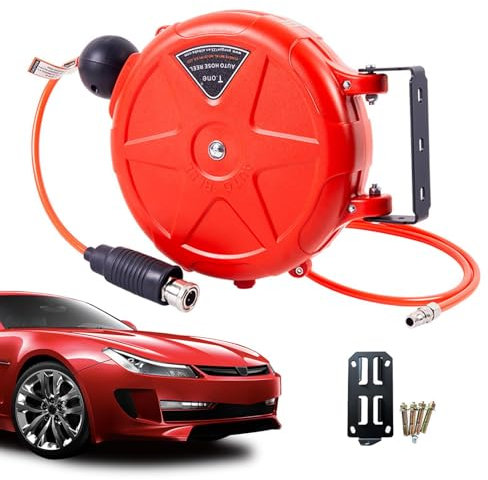 Avvolgitubo per compressore retrattile - Avvolgitubo per aria montato a parete da 10 m | Bloccaggio automatico con girevole, robusto compressore d'aria per carichi pesanti per garage, officina