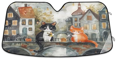 Parasol para ventana de coche, diseño de gatos sentados en el puente