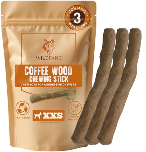 Wildfang® Kaffeeholz für Hunde – natürliches, Kauspielzeug aus Kauholz für Aggressive Kauer & Welpen im Zahnwechsel, Zahnpflege Spielzeug Hund, Größe XXS (unter 5 kg), 3er-Pack