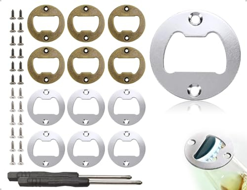AOYEGIC 12 Stück Flaschenöffner,Tragbare Rohling Bierflaschenöffner mit Schrauben,Metalleinsatz Teile Kit,verwendet für für Getränke Küche Restaurant Bar Familie Outdoor-Camping DIY(Rund)