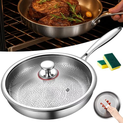 Titanium Hammered Pan Pro with Lid, GehäMmerte Titanpfanne Pro Mit Deckel, Titan Pfanne, Bratpfanne Wabenstruktur, Geeignet FüR Induktion & Alle Herdarten & Backofen SpüLmaschinenfest (30cm)
