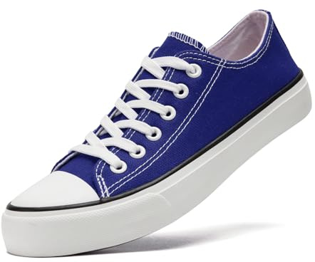 sharllen Canvas Shoes Women Ladies Low Top Sneakers Classic Lace Up Trainers for Men Women Canvas Plimsolls Pumps Casual Tennis Shoes(Blue 285)