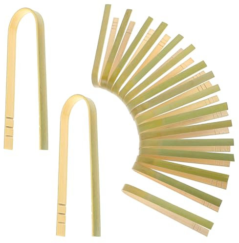 Nogeqi 20 Pcs Mini Bamboo Tongs for Food, 4 Inch Disposable Bamboo Toast Tongs, Wooden Cooking Utensils for Charcuterie, Toast, Bread, Pickles, Tea Supplies, Home Use