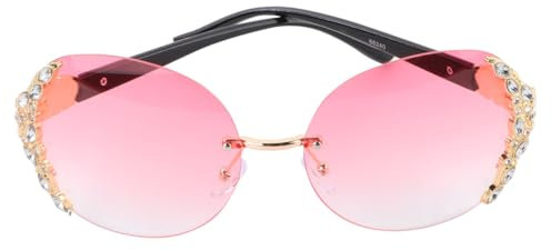 FOMIYES 1pezzi Occhiali Da Sole Donna Senza Montatura Con Decorazioni Brillanti Eleganti Per Spiaggia e Festa Leggeri e Resistenti Design Moda Dorato Con Lenti Rosa Sfumate