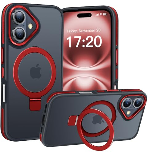 BENTIACC Hülle für iPhone 16 mit Magnetische Ständer, Rot