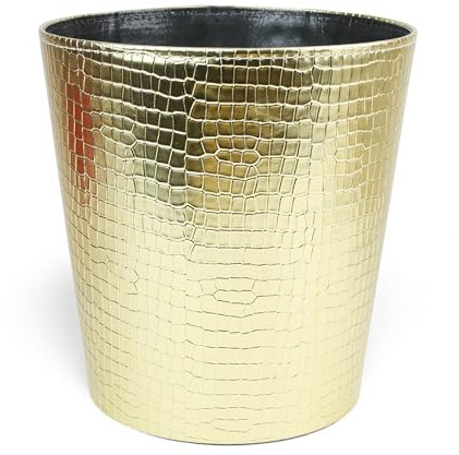 Emartbuy Luxury Croc Texture Faux Leather Dustbin Stylish Waste Bin - Gold | Premium construction ideal for interiors. Perfect for bedrooms, bathrooms, offices, living rooms, and enhancing décor appeal.
