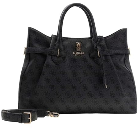 GUESS Handtasche Schultertasche Yesba Girlfriend Satchel Bag Coal Logo dunkelgrau