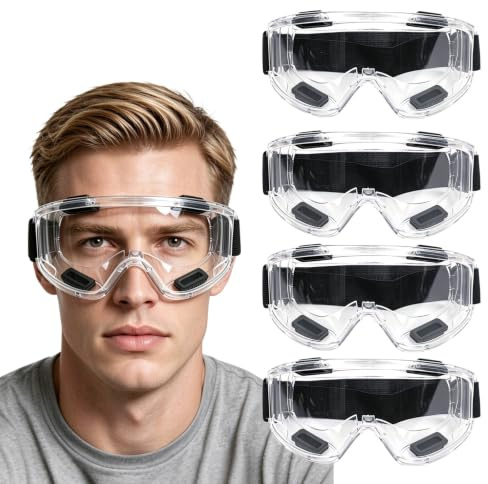 trabag 4 Stück Schutzbrille Arbeitsschutzbrille Vollsichtbrille Antibeschlag und UV-Schutz, Staubdichte Sicherheitsbrille für Labor, Heimwerken, Baumarkt, Radfahren, Skifahren, Bergsteigen