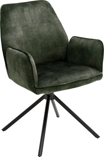 möbelando Esszimmerstuhl Ottawa I in Olive – Drehbarer Polsterstuhl mit Armlehnen, 180° Funktion, Vintage-Veloursbezug, Metallgestell, Belastbar bis 120 kg, Maße 60x89x64 cm