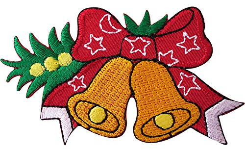Weihnachten Glocken rot Star Schleife bestickt Eisen/Nähen auf Patch Dekoration Badge