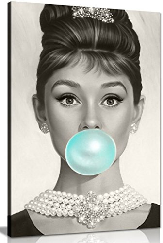 Audrey Hepburn Blue Bubblegum Canvas Wall Art Picture Print (24x16in)