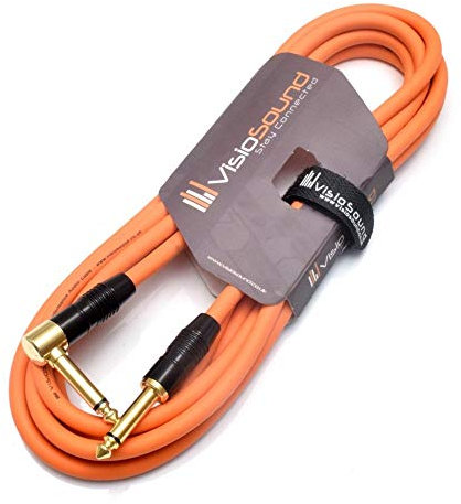 VisioSound Premium Guitar Bass Lead 6.35mm 1/4 Angled Jack/Pro Noiseless Instrument Cable (Orange, 3m)