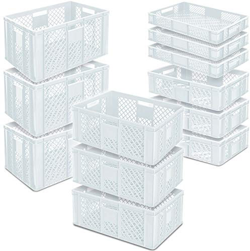 BRB 12x Stapelkorb/Bäckerkisten in 4 Größen, Grundmaß LxB 600x400 mm, H 90 mm, 150 mm, 240 mm, 320 mm, weiß