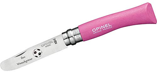 OPINEL Kindermesser, Buchenholz, pink, Fussballmotiv, mit Namensgravur