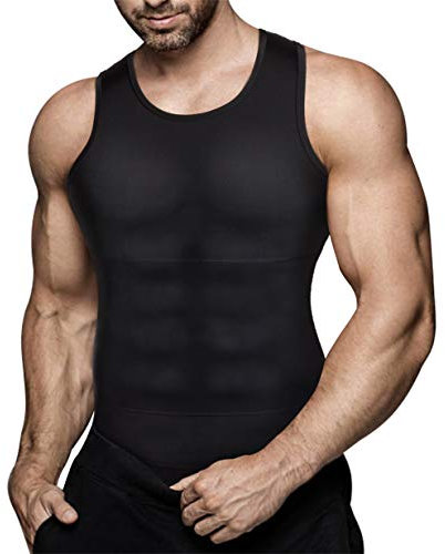 Chumian Maglietta Compressione Uomo Canotta Contenitiva Snellente Intimo Modellante Dimagrante Fascia Pancia Sportivo Fitness Canottiera (Nero, M)