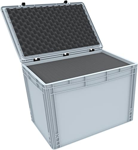Feldherr ED 64/42 HG Eurobehälter/Euro Box mit Scharnierdeckel 600 x 400 x 435 mm inklusive Rasterschaumstoff