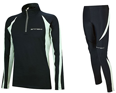 Airtracks Herren Winter Funktions Laufset Pro - Thermo Laufhose Lang Pro + Thermo Laufshirt Langarm Pro - Warm - Atmungsaktiv - Reflektoren