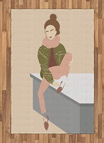 ABAKUHAUS Gekritzel Teppich, Junges Mädchen mit Brötchen, Deko-Teppich Digitaldruck, Färben mit langfristigen Halt, 120 x 180 cm, Mehrfarbig