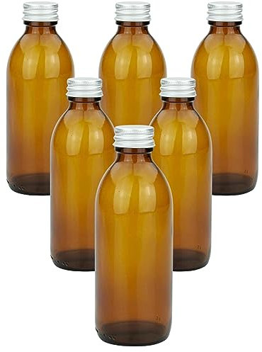 mikken Apothecary Bottle Glass Screw Cap Aluminium Brown 200ml 12 Units