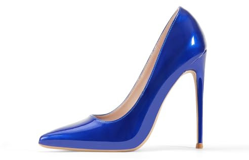 GENSHUO Stiletto Stiletto High Heels, 12CM/4.72IN Damen Pumps Spitz Party High Heels Sexy Basic Schuhe Damen Geschlossen Abendschuhe Lack/Wildleder ，Königsblau 41 EU(11 US)