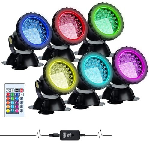 Lychee Waterproof Underwater Spot Lights,Remote Control Amphibious Change Color Submersible Lights for Garden Pond Aquarium Courtyard Swimming Pool Fountain Fish Tank (Set of 6)