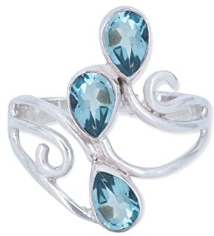 mantraroma Ring 925 Silber Damen blau Topas Edelstein blau ausgefallen verspielt