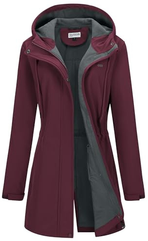 33,000ft Women's Softshell Long Jacket with Hood Fleece Lined Windproof Warm up Waterproof Windbreaker