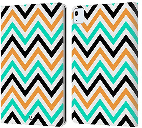 Head Case Designs Verde Azulado y Naranja Zigzag de neón Carcasa de Cuero Tipo Libro Compatible con Apple iPad Air 2020/2022