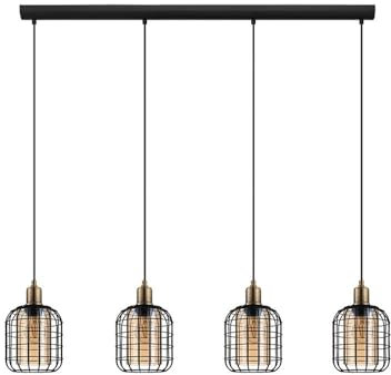 EGLO Pendelleuchte Chisle, 4 flammige Hängelampe, Hängeleuchte aus Metall in Schwarz und bedampftem Glas in Amber, Esstischlampe, Wohnzimmerlampe hängend mit E27 Fassung