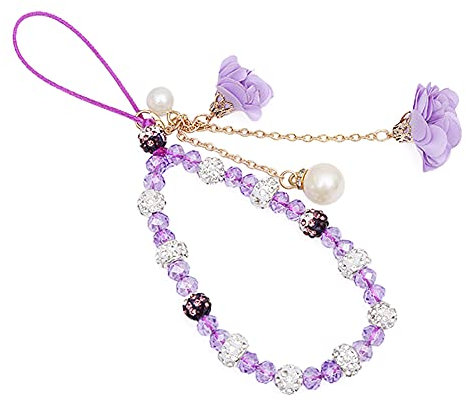 Handy Perlen Lanyard Handykette Perlen Handyanhänger, Anti-Verlorene Handykette Vintage Blume Böhmische Schlüsselband Kette Mobile Phone Hängende Schnur Handy-Schmuck für Frauen Damen, Lila