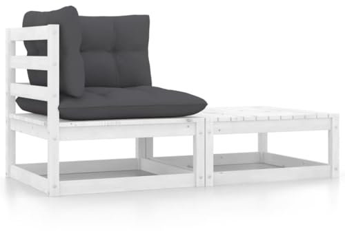 vidaXL Garten Lounge Set 2-TLG., Gartenmöbel Set Sitzgruppe für Garten Terrasse Balkon, Modular Sofa mit Kissen, Garnitur Loungemöbel, Weiß Kiefer Massivholz