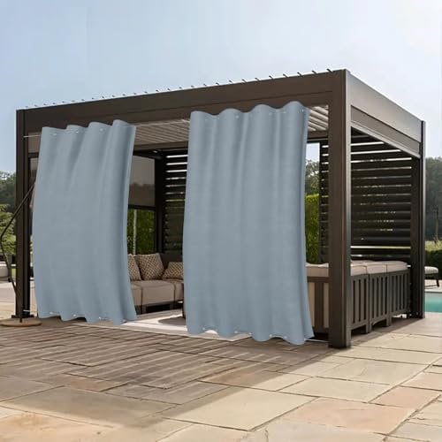 Clothink Outdoor Vorhänge Wasserfest Sonnenschutz Winddicht Rostfrei mit kleinen Ösen oben unten für Terrasse Garten Balkon Familienhaushalte einfache Montage farbecht haltbar(132x245cm, 1Stück, Grau)