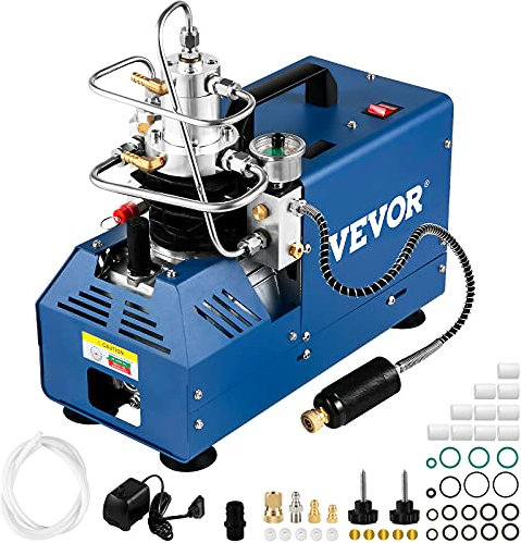 VEVOR Bomba PCP Eléctrica 300 BAR 30 MPa 4500 PSI Compresor de Aire de Alta Presión 1800W Bomba de Aire de Alta Presión 37x18x40 cm Apagado Automático, Separador de Agua y Aceite para Tanque de Buceo