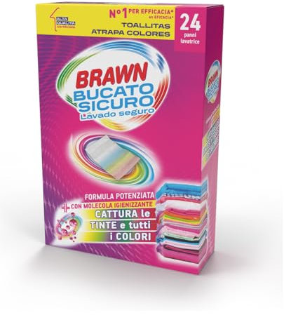 Brawn Bucato Sicuro Foglietti Acchiappacolore, Formula con Molecola Igienizzante Cattura le Tinte e i Colori, Confezione da 24 Foglietti