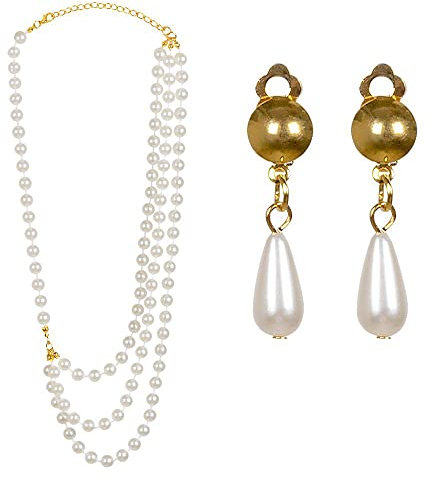 Boland 64523 - Perlen-Schmuckset, Ohrringe und Halskette, Ohrclips, Collier, 20er, Flapper, Charleston, Mode-Schmuck, Kostüm, Karneval, Mottoparty