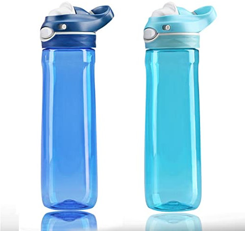 DEART 2-Pack 750ml blau&Himmelblau Wasserflasche mit Griff, BPA frei, automatische Gießwasserflaschen, Einhandbedienung, schnell ohne Stroh, einfach für Outdoor-Sportarten, Büro, Turnhalle etc.