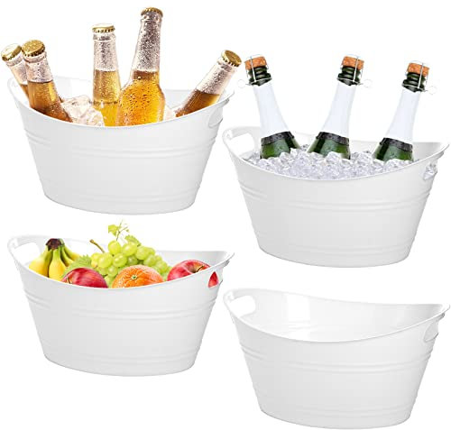 TOPZEA 4 Pack Ice Bucket, 4.5 Liter Plastic Oval Storage Wine Bucket Beverage Tub Party Tub for Ice, Beer, Wine, Drink Cooler Bucket for Bar, Champagne Beverage Chiller Bin for Indoor Outdoor Use