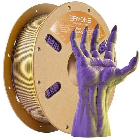 ERYONE Matte PLA 3D Drucker Filament 1.75mm, Dualfarbig, Gelb & Lila, 1kg