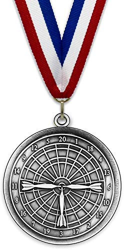 Emblemarket – Anpassbare Metallmedaille – Darts – Silber Farbe – 6,4 cm – Auswahl an Bändern enthalten
