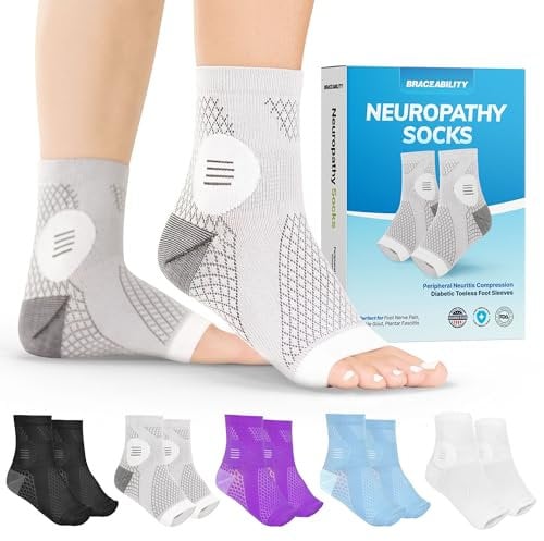 BraceAbility Neuropatia - Compressione periferica di calze senza copripiedi per il trattamento di lesioni nervose, dolore al piede, gotta, articolazione della caviglia, fascia e piede(L)